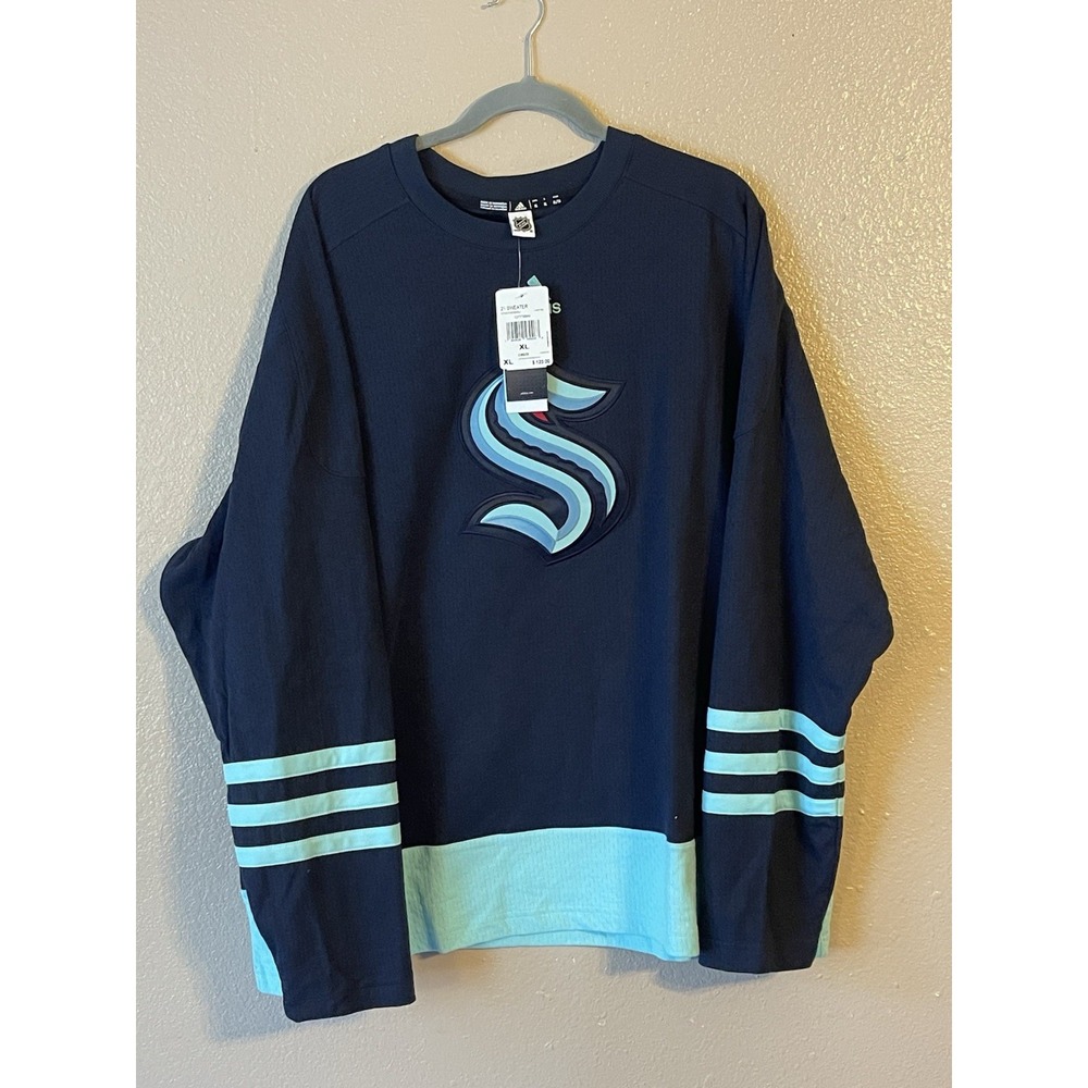 Men's XL NWT‎ Seattle Kraken Adidas Crewneck 21 Sweater Navy Blue